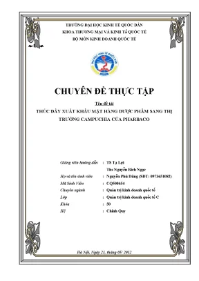 Chuyên đề thực tập thúc đẩy xuất khẩu mặt hàng dược phẩm sang thị trường campuchia của pharbaco