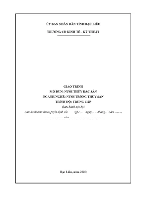 Giáo trình mô đun nuôi thủy đặc sản nghề nuôi trồng thủy sản trình độ trung cấp