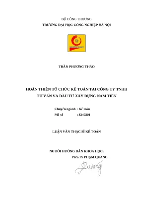 Luận văn thạc sĩ tổ chức kế toán tại công ty tnhh tư vấn và đầu tư xây dựng nam tiến