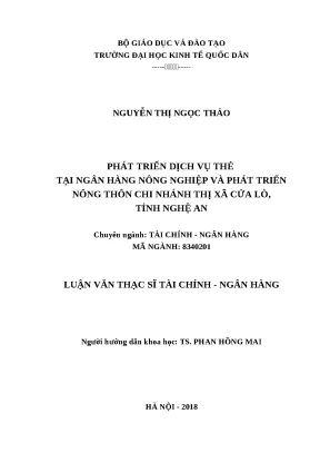 Luận văn thạc sĩ dịch vụ thẻ tại ngân hàng nông nghiệp và phát triển nông thôn chi nhánh thị xã cửa lò tỉnh nghệ an