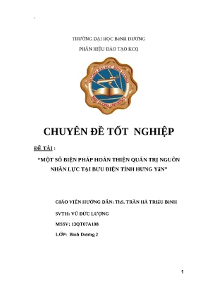 Luận văn tốt nghiệp biện pháp hoàn thiện quản trị nguồn nhân lực tại bưu điện tỉnh hưng yên