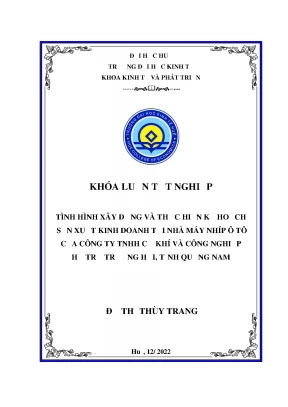 Tình hình xây dựng và thực hiện kế hoạch sản xuất kinh doanh tại nhà máy nhíp ô tô thuộc công ty trách nhiệm hữu hạn cơ khí và công nghiệp hỗ trợ trường hải tỉnh quảng nam