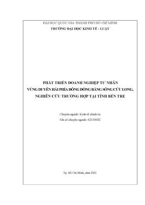 Luận án tiến sĩ phát triển doanh nghiệp tư nhân vùng duyên hải phía đông đồng bằng sông cửu long nghiên cứu trường hợp tại tỉnh bến tre