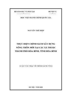 Luận văn thạc sĩ thực hiện chính sách xây dựng nông thôn mới tại các xã thuộc thành phố hòa bình tỉnh hòa bình