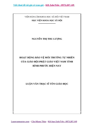 Luận văn hoạt động bảo vệ môi trường tự nhiên của giáo hội phật giáo việt nam tỉnh bình phước hiện nay