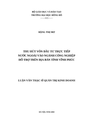 Luận văn thạc sĩ thu hút vốn đầu tư trực tiếp nước ngoài vào ngành công nghiệp hỗ trợ trên địa bàn tỉnh vĩnh phúc