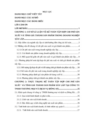 Luận văn tốt nghiệp chi phí sản xuất và tính giá thành sản phẩm xây lắp tại công ty tnhh thương mại và dịch vụ đông hà