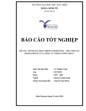 Đánh giá hoạt động marketing mix cho sản phẩm gốm sứ của công ty tnhh cường phát khóa luận tốt nghiệp