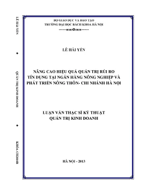Nâng cao hiệu quả quản trị rủi ro tín dụng tại ngân hàng nông nghiệp và phát triển nông thôn chi nhánh hà nội