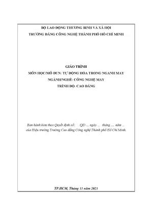 Giáo trình tự động hóa trong ngành may nghề công nghệ may trình độ cao đẳng