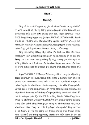 Luận văn năng cao chất lượng hoạt động của đoàn cơ sở trên địa bàn huyện kiến thụy thành phố hải phòng thực trạng và giải pháp