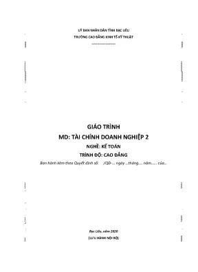 Giáo trình mô đun tài chính doanh nghiệp 2 nghề kế toán trình độ cao đẳng