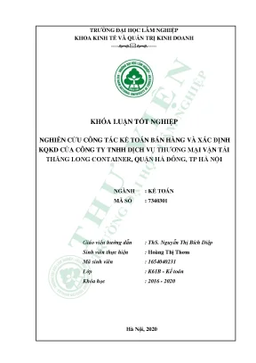 Khóa luận tốt nghiệp nghiên cứu công tác kế toán bán hàng và xác định kqkd của công ty tnhh dịch vụ thương mại vận tải thăng long container quận hà đông tp hà nội