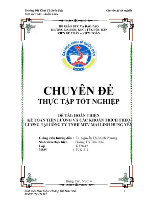 Hoàn thiện kế toán tiền lương và các khoản trích theo lương tại công ty tnhh mtv mai linh hưng yên