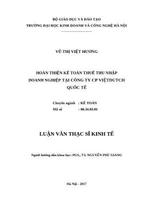 Luận văn thạc sĩ hubt kế toán thuế thu nhập doanh nghiệp tại công ty cp việtdutch quốc tế