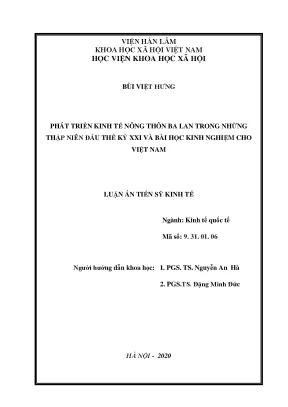 Luận án tiến sĩ phát triển kinh tế nông thôn ba lan trong những thập niên đầu thế kỷ xxi và bài học kinh nghiệm cho việt nam