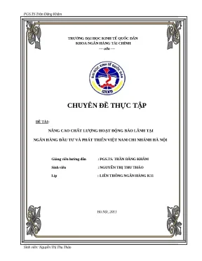 Luận văn tốt nghiệp chất lượng hoạt động bảo lãnh tại ngân hàng đầu tư và phát triển việt nam chi nhánh hà nội