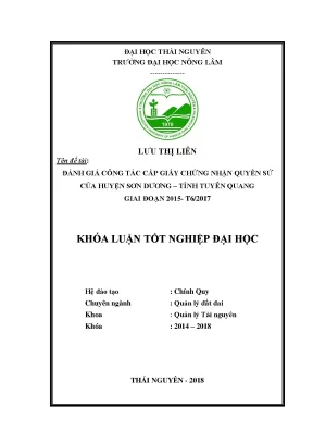 Khóa luận tốt nghiệp đánh giá công tác cấp giấy chứng nhận quyền sử dụng đất của huyện sơn dương tỉnh tuyên quang giai đoạn 2015 t6 năm 2017