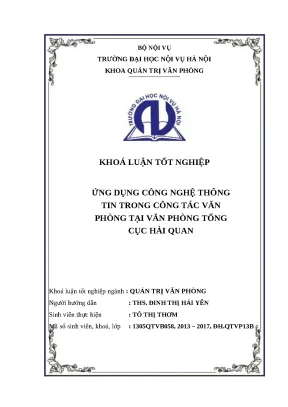 Luận văn ứng dụng công nghệ thông tin trong công tác văn phòng tại văn phòng tổng cục hải quan