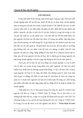 Hoàn thiện kế toán nguyên vật liệu tại công ty tnhh quốc tế trung tín