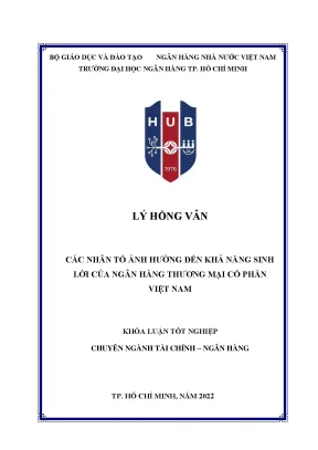 Các yếu tố ảnh hưởng đến khả năng sinh lời của ngân hàng thương mại tại việt nam