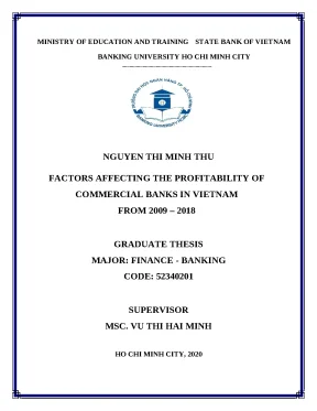 1141 factors affecting the profitability of commercial banks in vietnam from 2009 2018 bachelor luận văn tcnh nguyen thi minh thu vu thi hai minh supervi