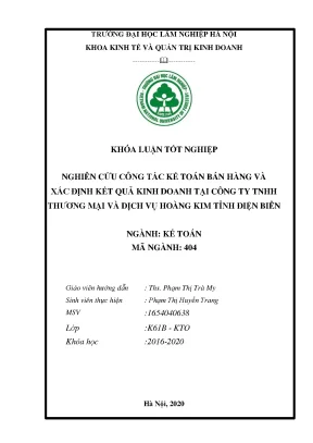 Khóa luận tốt nghiệp nghiên cứu công tác bán hàng và xác định kết quả đề tài tại công ty tnhh thương mại và dịch vụ hoàng kim tỉnh điện biên