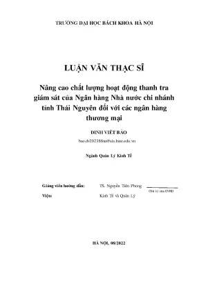 Nâng cao chất lượng hoạt động thanh tra giám sát của ngân hàng nhà nước chi nhánh tỉnh thái nguyên đối với các ngân hàng thương mại