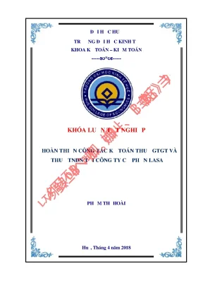Khóa luận tốt nghiệp hoàn thiện công tác kế toán thuế gtgt và thuế tndn tại công ty cổ phần lasa