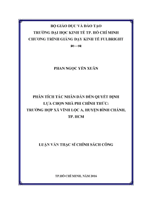 Luận văn thạc sĩ phân tích tác nhân dẫn đến quyết định lựa chọn nhà phi chính thức tình huống xã vĩnh lộc a huyện bình chánh
