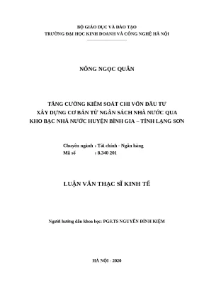 Luận văn thạc sĩ hubt kiểm soát chi vốn đầu tư xây dựng cơ bản từ ngân sách nhà nước qua kho bạc nhà nước huyện bình gia tỉnh lạng sơn