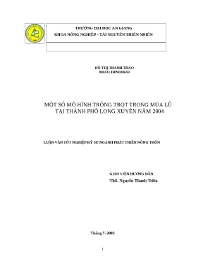 Luận văn một số mô hình trồng trọt trong mùa lũ tại thành phố long xuyên năm 2004