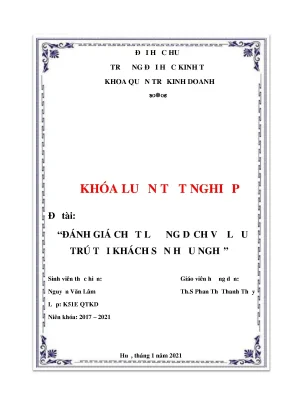 Khóa luận tốt nghiệp đánh giá chất lượng dịch vụ lưu trú tại khách sạn hữu nghị