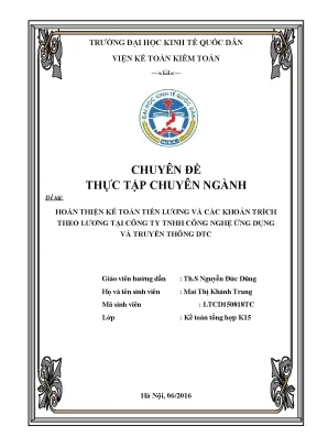 Hoàn thiện kế toán tiền lương và các khoản trích theo lương tại công ty tnhh công nghệ ứng dụng và truyền thông dtc