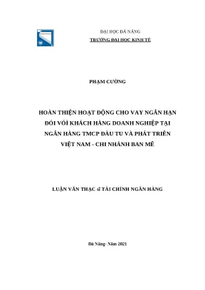 Luận văn thạc sĩ hoàn thiện hoạt động cho vay ngắn hạn đối với khách hàng doanh nghiệp tại ngân hàng tmcp đầu tư và phát triển việt nam chi nhánh ban mê