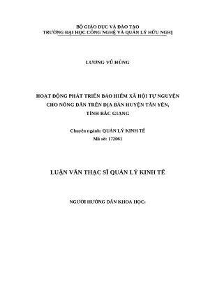 Luận văn thạc sĩ hubt phát triển bảo hiểm xã hội tự nguyện cho nông dân trên địa bàn huyện tân yên tỉnh bắc giang