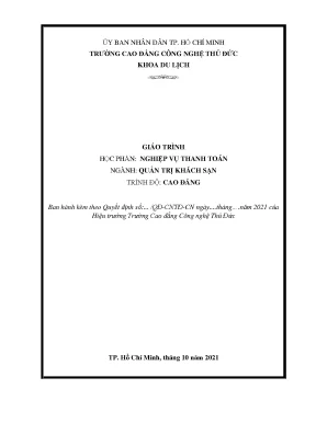 Giáo trình nghiệp vụ thanh toán dành cho bậc cao đẳng ngành quản trị khách sạn