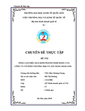 Luận văn tốt nghiệp hiệu quả kinh doanh nhập khẩu của công ty cổ phần thương mại và xây dựng khải anh