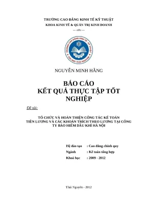 Luận văn tốt nghiệp công tác kế toán tiền lương và các khoản trích theo lương tại công ty bảo hiểm dầu khí hà nội