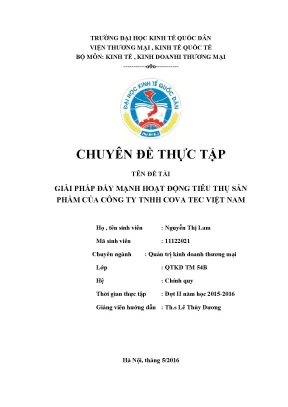 Giải pháp đẩy mạnh hoạt động tiêu thụ sản phẩm của công ty tnhh cova tec việt nam