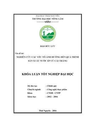 Khóa luận tốt nghiệp nghiên cứu các yếu tố ảnh hưởng đến quá trình sản xuất nước ép củ cải trắng