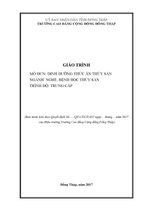 Giáo trình dinh dưỡng thức ăn thủy sản nghề bệnh học thuỷ sản trung cấp