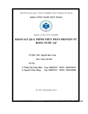 Khóa luận tốt nghiệp khảo sát quá trình thủy phân protein từ rong nước lợ