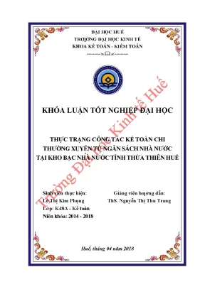 Thực trạng công tác kế toán chi thƣờng xuyên từ ngân sách nhà nƣớc tại kho bạc nhà nƣớc tỉnh thừa thiên huế