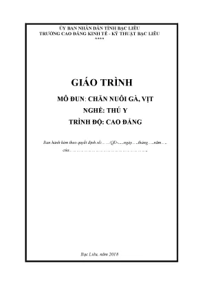 Giáo trình mô đun chăn nuôi gà vịt nghề thú y trình độ cao đẳng