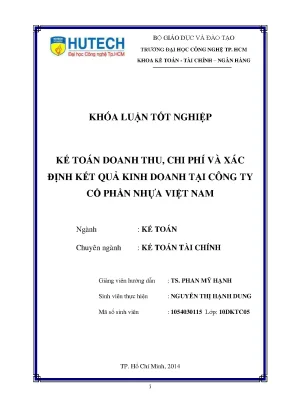 Khóa luận tốt nghiệp kế toán doanh thu chi phí và xác định kết quả kinh doanh tại công ty cổ phần nhựa việt nam
