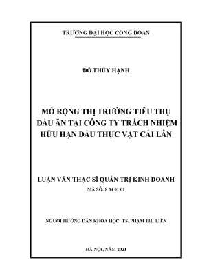 Luận văn thạc sĩ mở rộng thị trường tiêu thụ dầu ăn tại công ty trách nhiệm hữu hạn dầu thực vật cái lân
