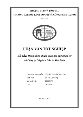 Luận văn hoàn thiện chính sách đãi ngộ nhân sự tại công ty cổ phần đầu tư hải phát
