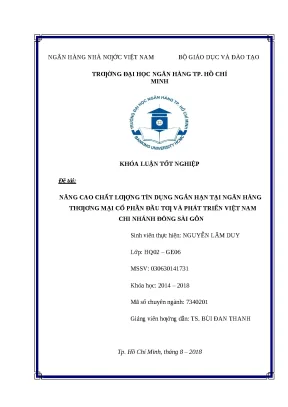 0768 nâng cao chất lượng tín dụng ngắn hạn tại nhtm cp đầu tư và phát triển việt nam chi nhánh đông sài gòn luận văn thạc sĩ tcnh nguyễn lâm duy tp hcm