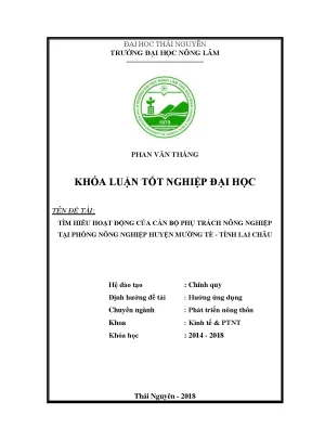 Khóa luận tốt nghiệp tìm hiểu hoạt động của cán bộ phụ trách nông nghiệp tại phòng nông nghiệp huyện mường tè thành phố lai châu tỉnh lai châu